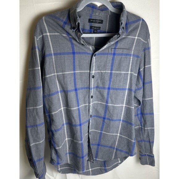 Banana Republic Other - Banana Republic Men's Gray & Blue Plaid Luxe Flannel Shirt - Grant Fit (Size M)